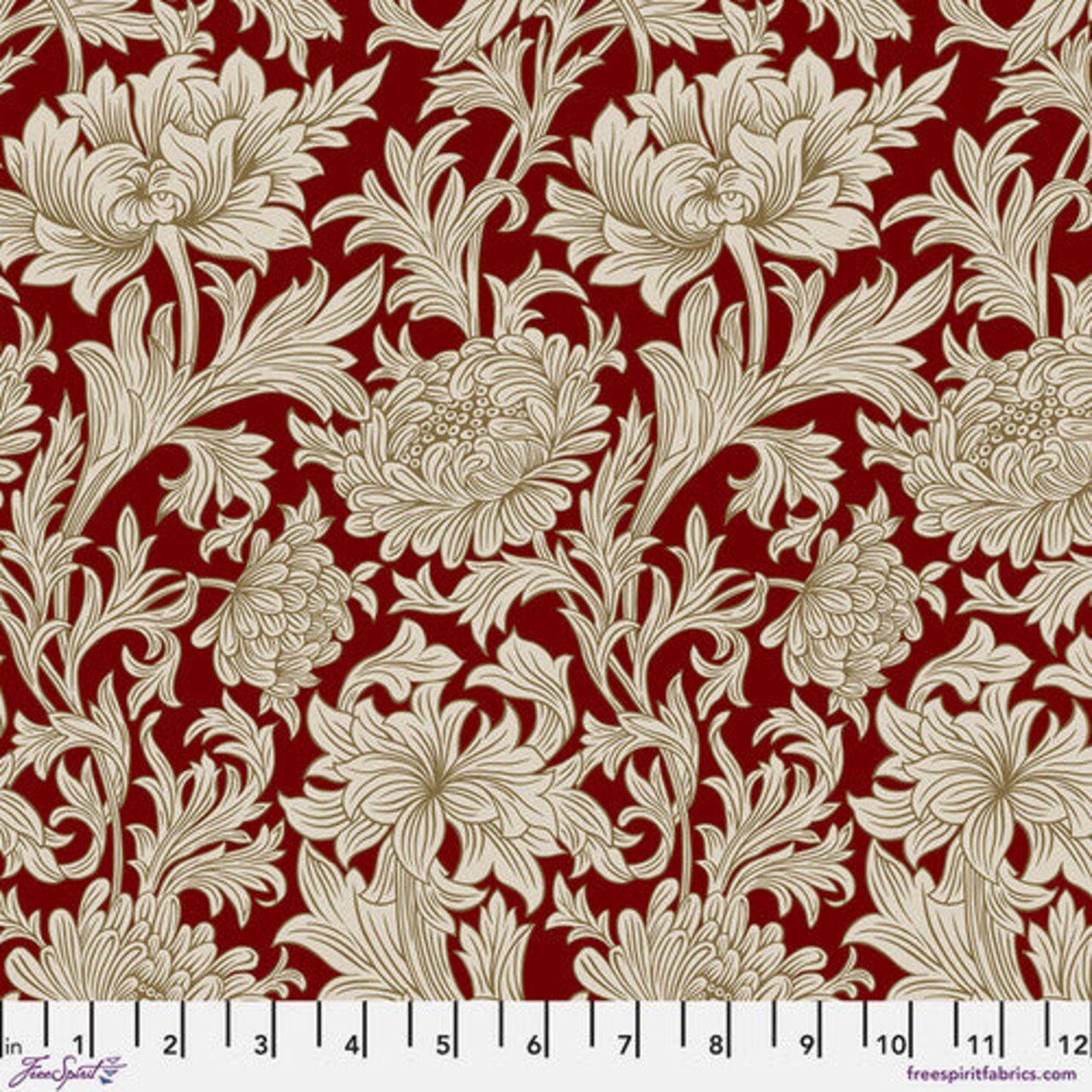 Fabric FreeSpirit Morris & Co. Crimson Chrysanthemum Tonal Oxford Holiday by the Quarter Yard PWWM080